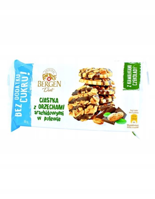 Ciastka bez cukru Bergen z orzeszkami ziemnymi 100 g – opakowanie
