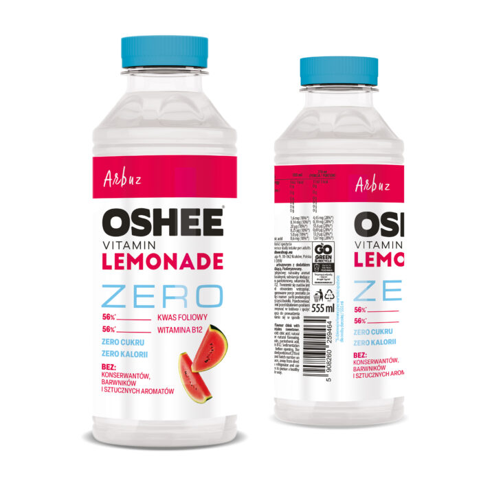 "lemoniada", "OSHEE", "witamina B12", and "napój bez cukru"